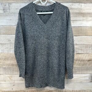 Athleta Vital V-Neck Tunic Sweater Charcol Grey Marled Knit Athleisure‎ Womens M